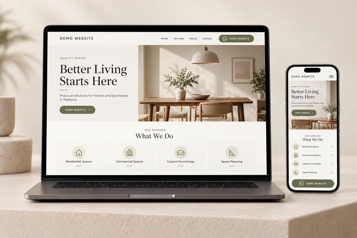 Responsive business website design shown on desktop and mobile