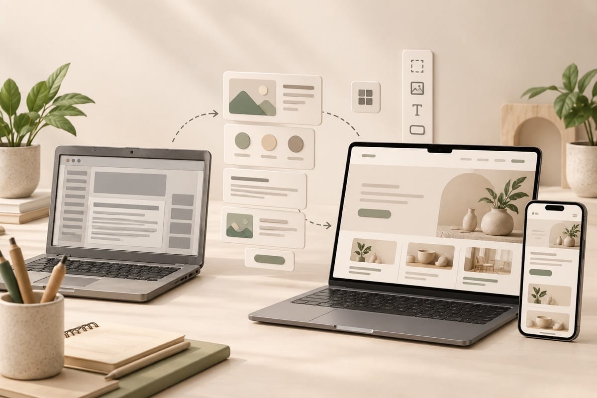 Illustration: reorganising an existing website for desktop and mobile.