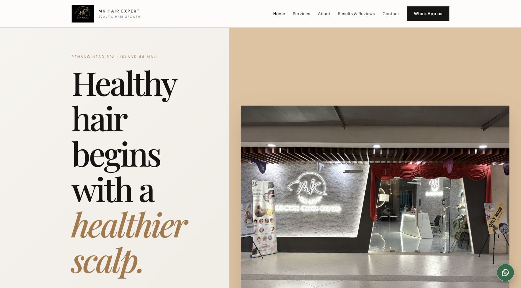 Penang Head Spa 客户网站电脑展示