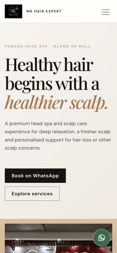 Penang Head Spa 客户网站手机展示